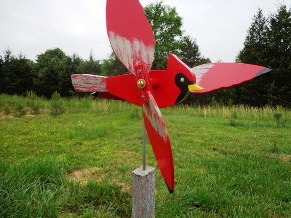 Cardinal Whirligig Yard Ornament Brightly Colored Hand