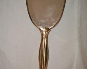 Vintage Fleur De Lis Hand Mirror Art Deco Vanity Looking Glass Hollywood Regency