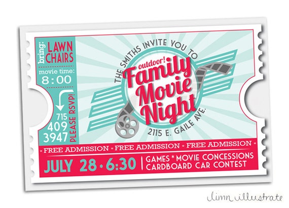 items similar to retro movie ticket family movie night printable