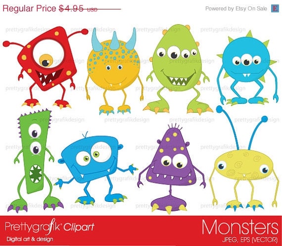 40 OFF SALE monster clipart commercial use by Prettygrafikdesign