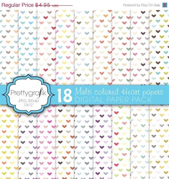 multi colored heart digital paper, commercial use, scrapbook papers, background - PS590 Il_570xn