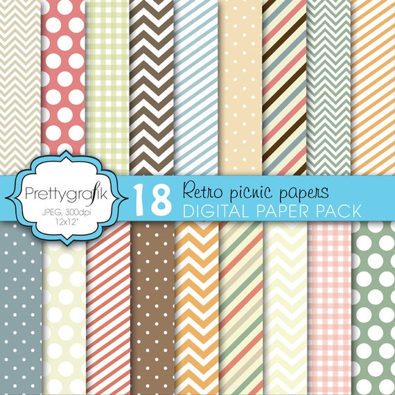bright colors digital paper, commercial use, scrapbook papers, background, polka dots, chevron, gingham, stripes - PS618 Il_570xn