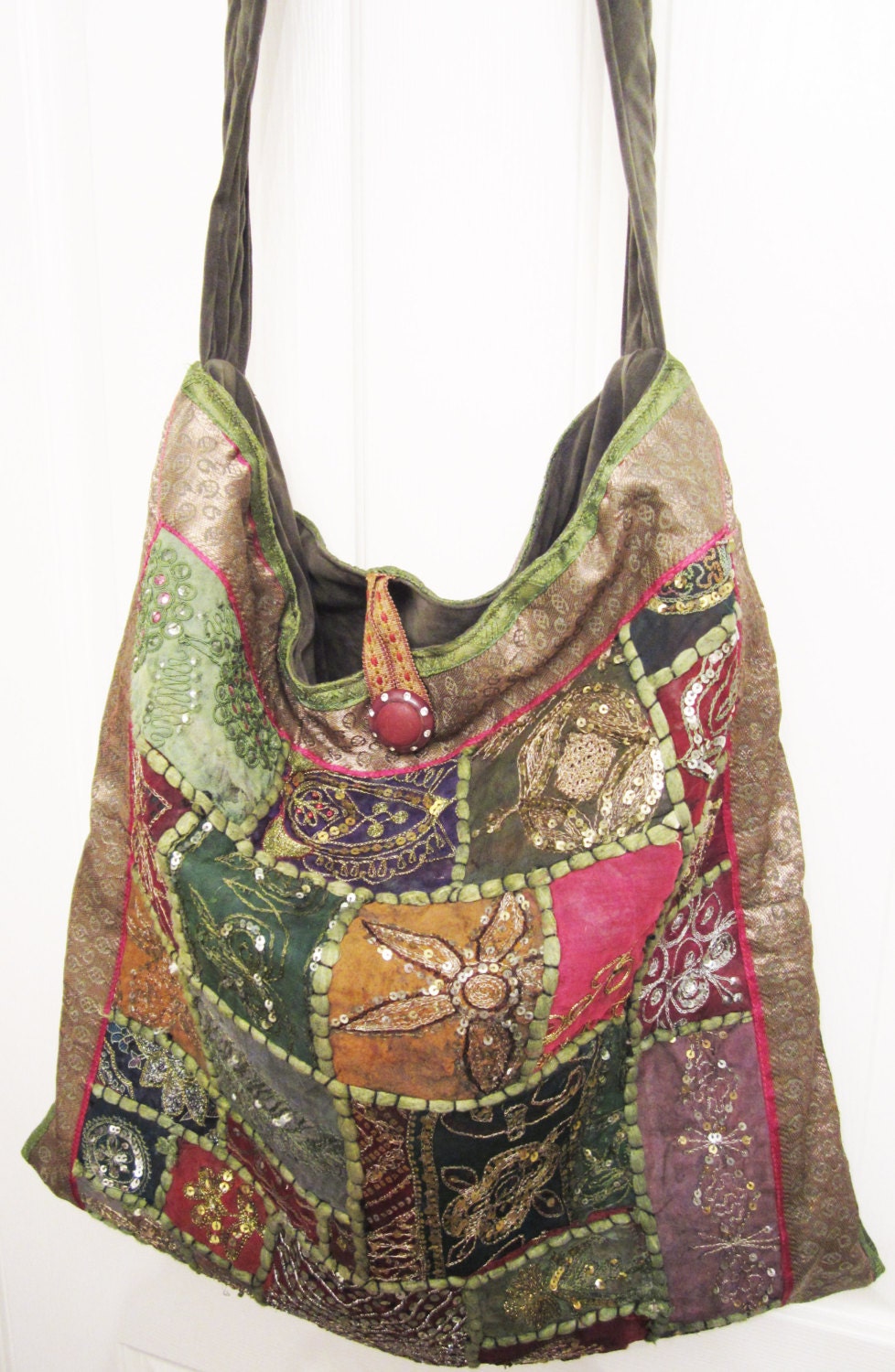 Boho Gypsy Vintage Tapestry Bag Bohemian Fiber Art Romantic