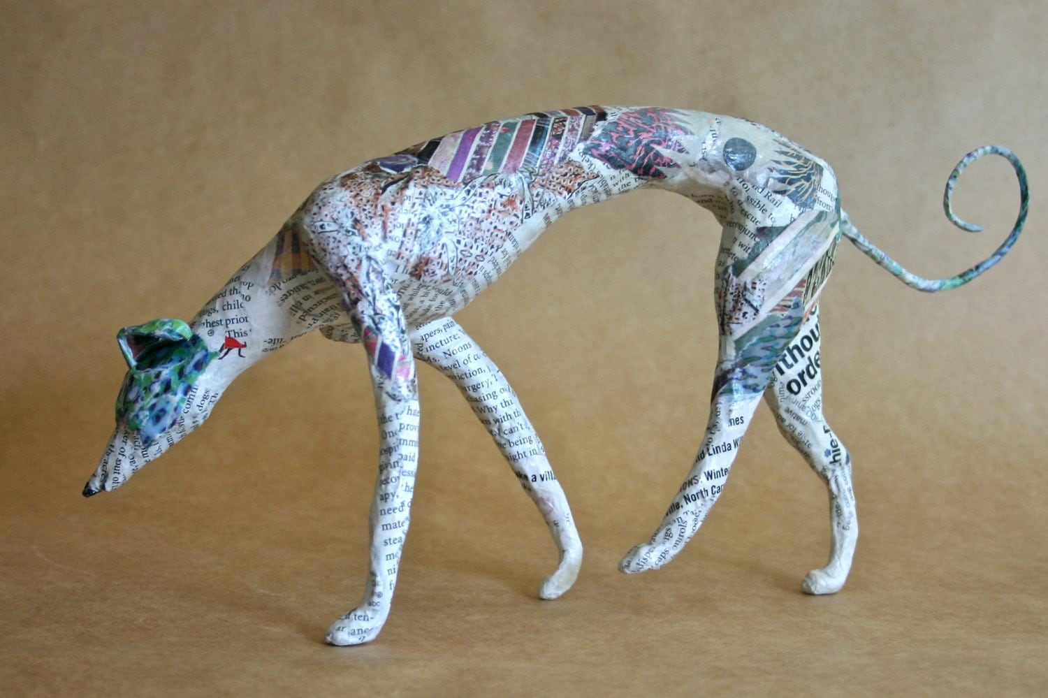 Hound Unique Whimsical Paper Mache Dog Sculpture by PaperPort