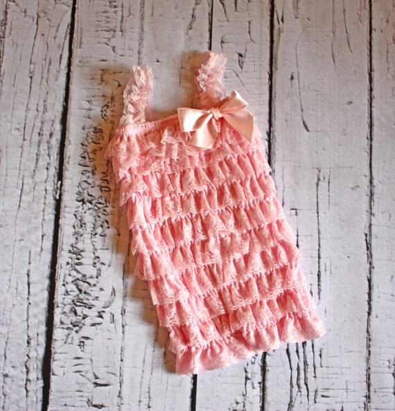 Items similar to Light Pink Lace Ruffle Petti Romper, Lace Romper