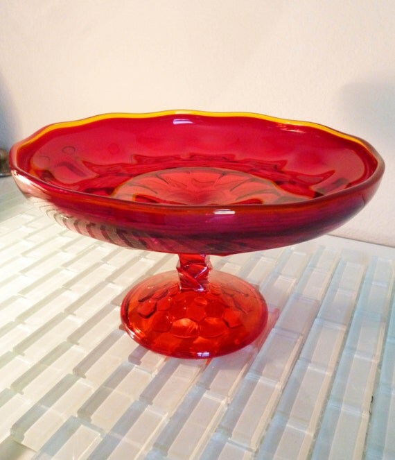 1950s Ruby Red Glass Pedestal Bowl by VintageAndOddities on Etsy