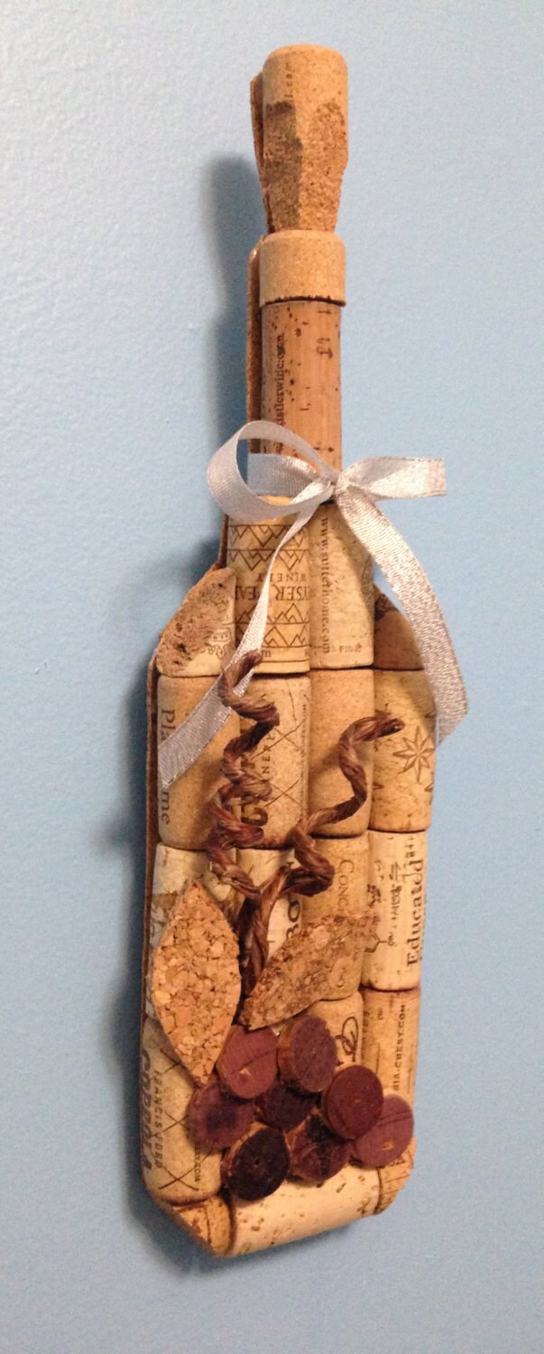 wine bottle wall hanging made from recycled corks