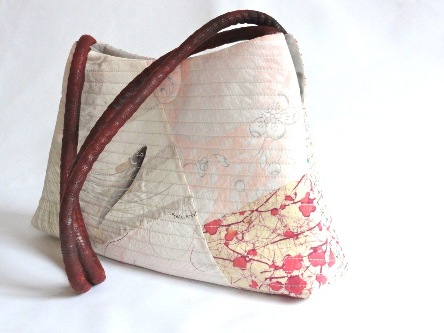 Vintage Japanese Kimono Fabric Quilted Shoulder Bag Tote
