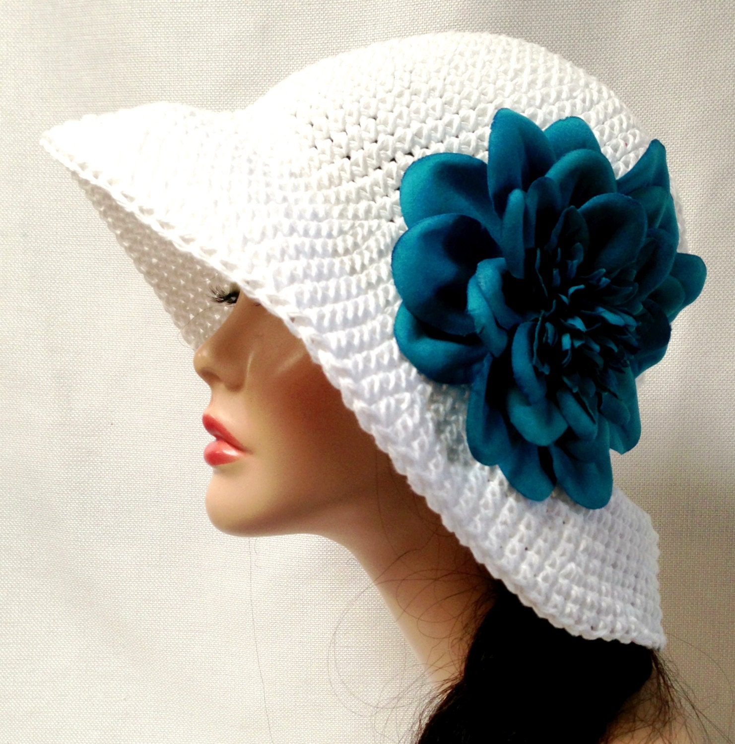 White Crochet Cotton Summer Hat