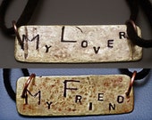 SALE-His and Hers 2 Sided Matching Bracelet Set-Brass Stamped Personalized Message