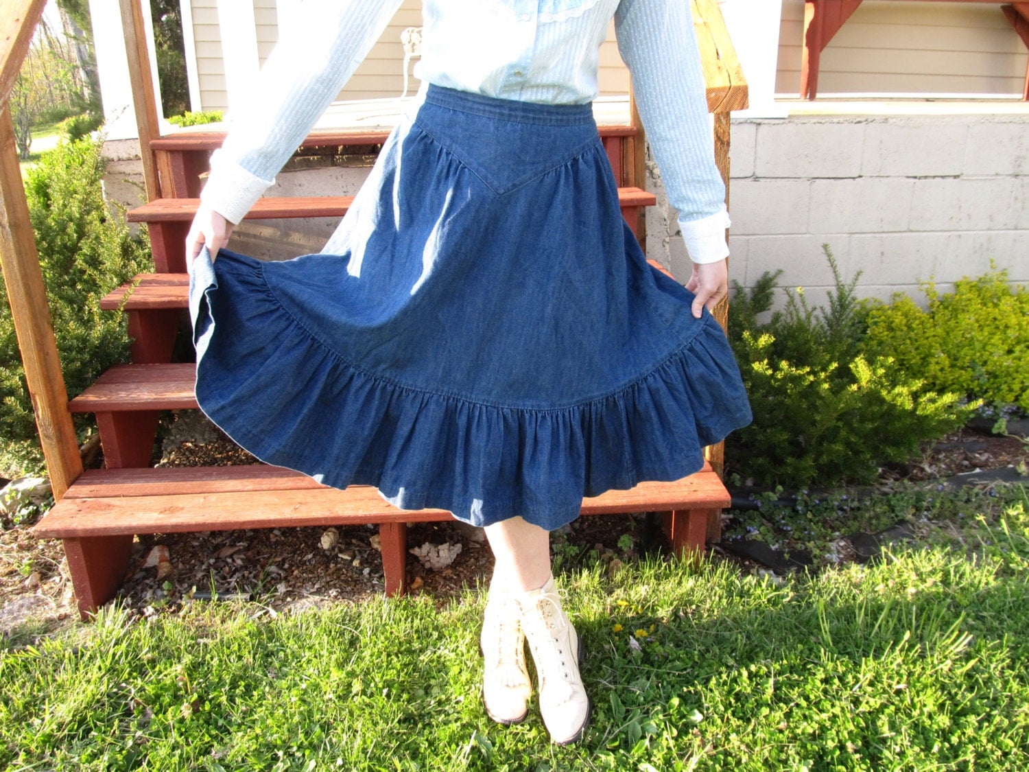 Denim Prairie Skirt Cowgirl Country Western Skirt Sz. 10