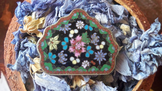 Buckle Antique Art nouveau Floral Micro Mosaic Sterling Silver French from 1900's Backside Enameled- Black and Multicolored- Jewelry Buckle