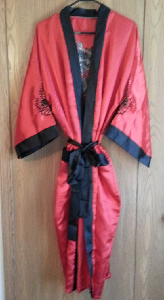 Red and Black Satin Kimono Robe by LadyBugzGemz on Etsy