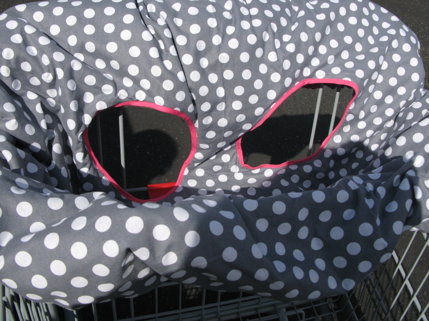 Handmade Baby Girl Shopping Cart Cover GREY POLKA dot Pink
