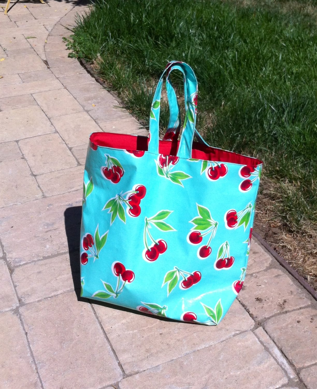 Oilcloth Shopping Tote Market Bag with Cherries Large