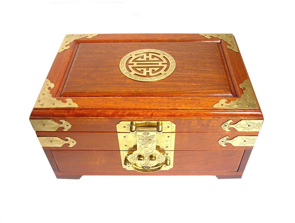 Sale Vintage Asian Two Level Jewelry Box With Elaborate Brass