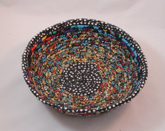 multicolored coiled fabric basket