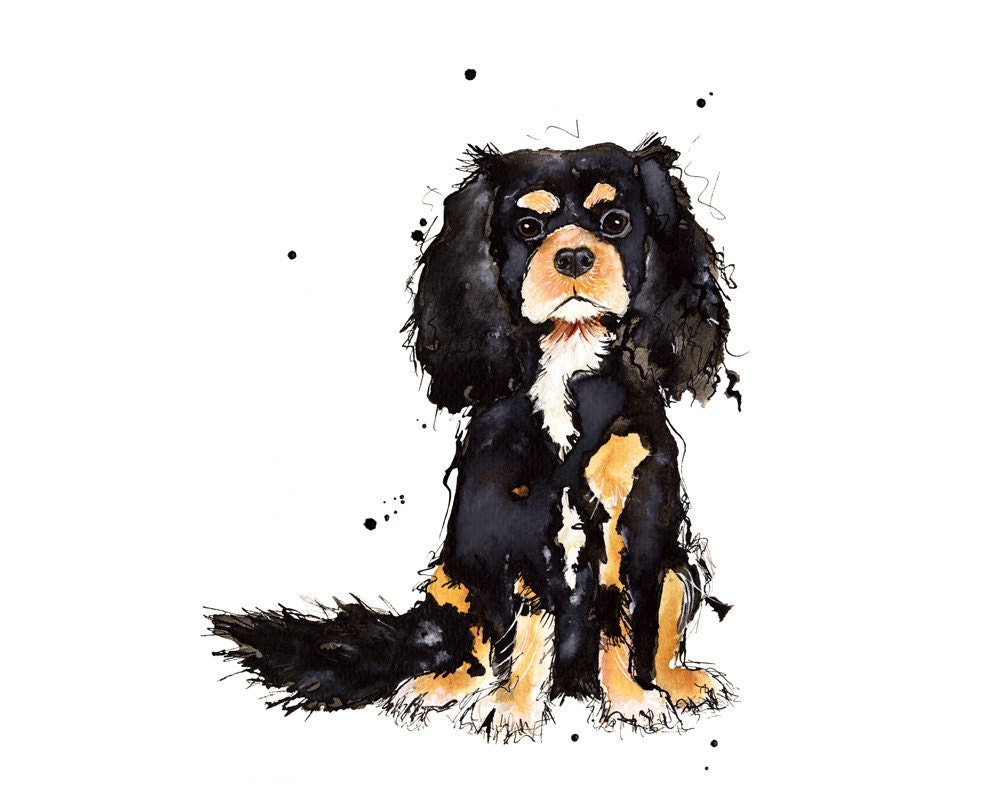King Charles Spaniel 5 x 7 inch print of by NatalieIllustrations