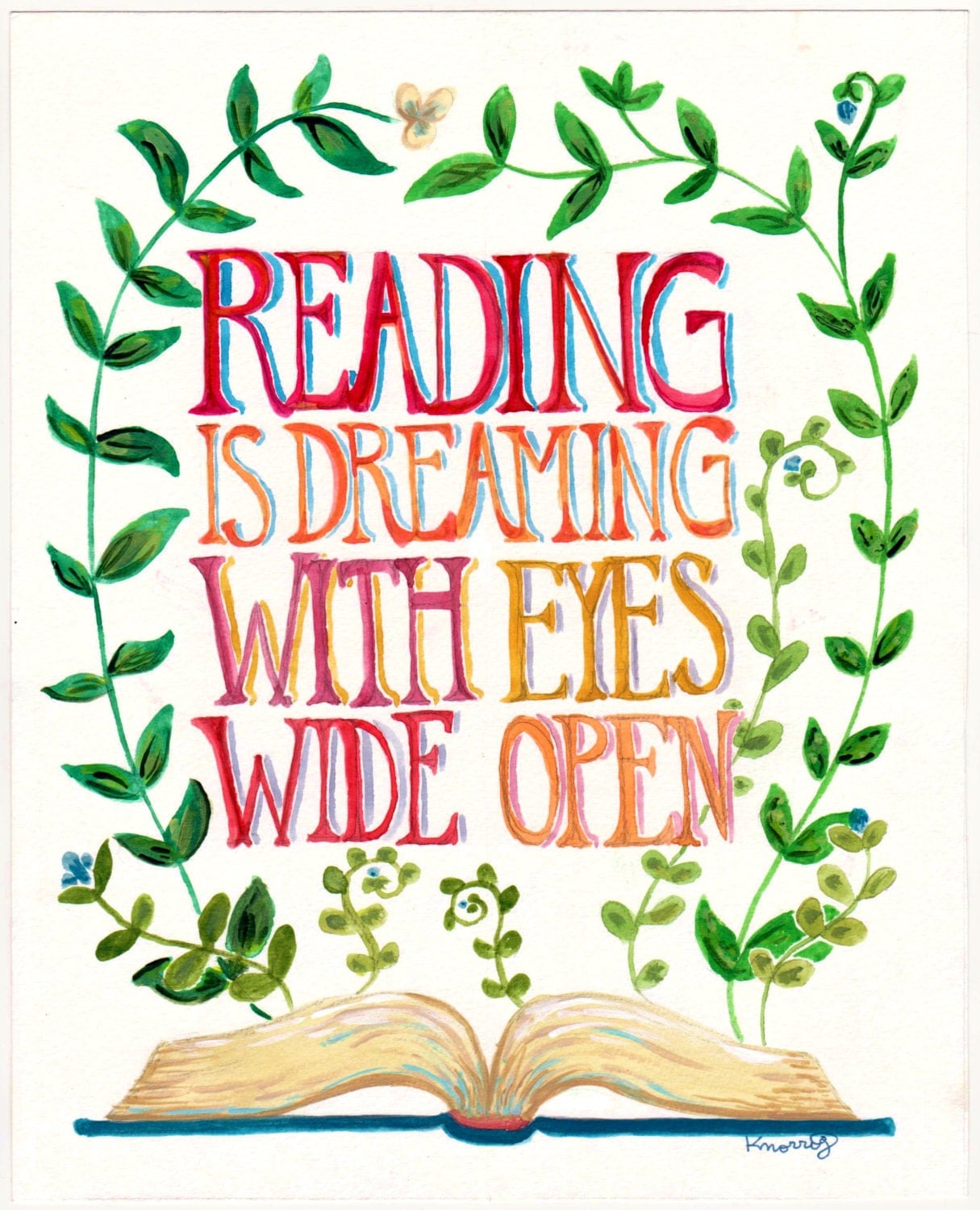 Reading is Dreaming Quote Books Plants 8x10 or 11x14