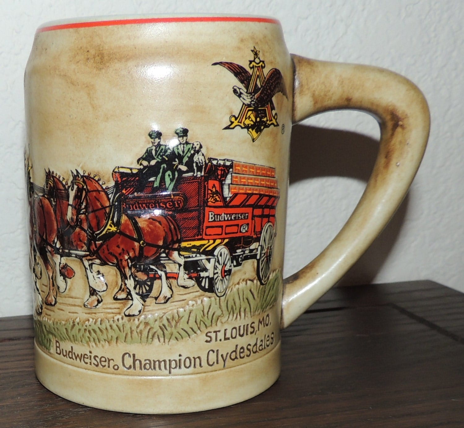 1980 8 Horse Team & Wagon Budweiser stein Holiday stein