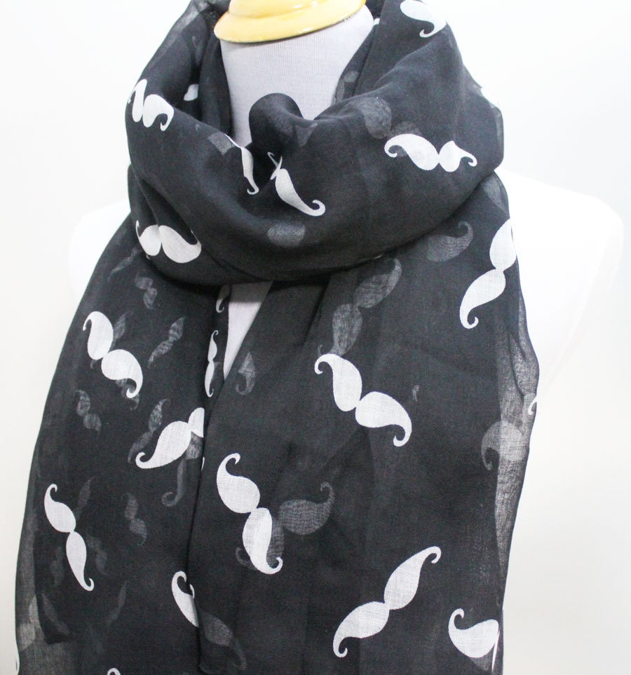 Black Mustache Scarf Black Scarf White Beard by Dailyaccessoriez