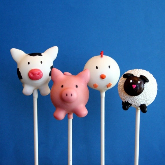 12 Farm Animal Cake Pops Cow Pig Chicken Sheep By Sweetwhimsyshop