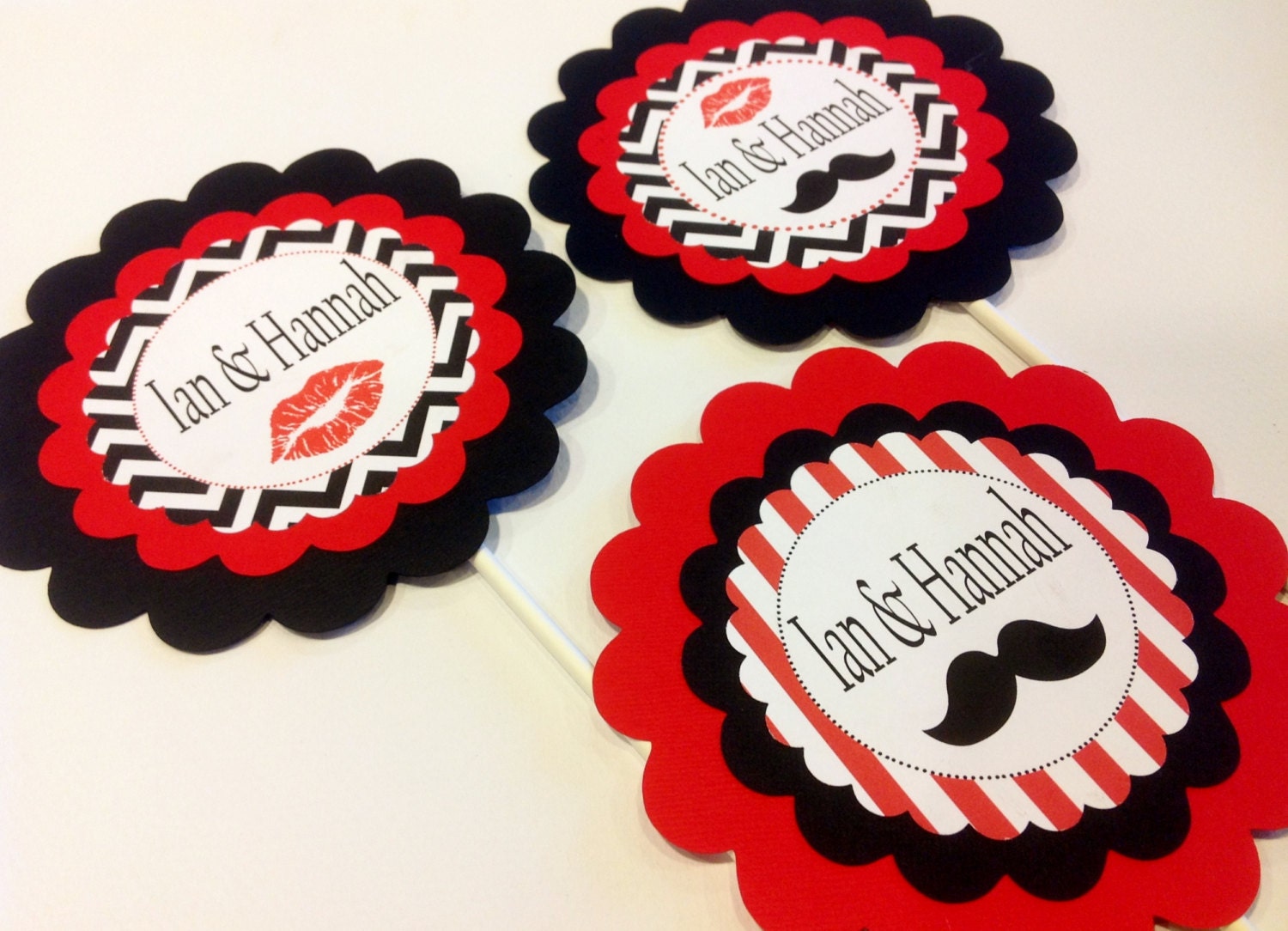 3 Lips & Mustache Party Centerpieces Red and Black