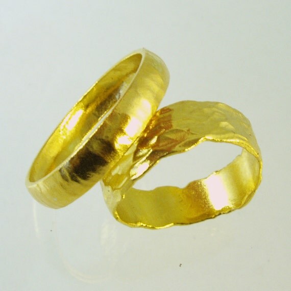 Set of Pure Solid gold wedding bands, 24 Karat solid gold ring,100% ...