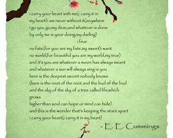 CUMMINGS 'I Carry Your Hea rt With Me' Poem Poster ...