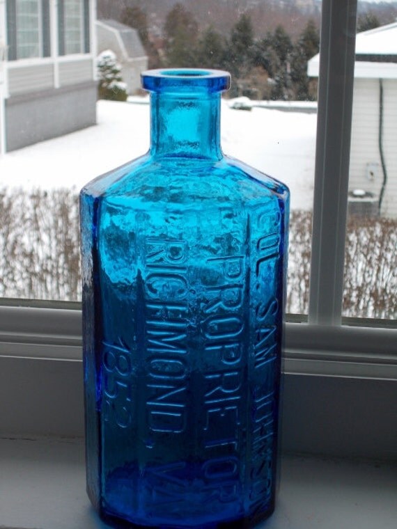 Vintage Blue Col. Sam Johnson Bottle from Wheaton NJ at