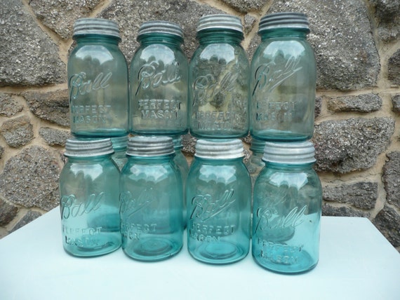 Vintage Blue Mason Jars 10