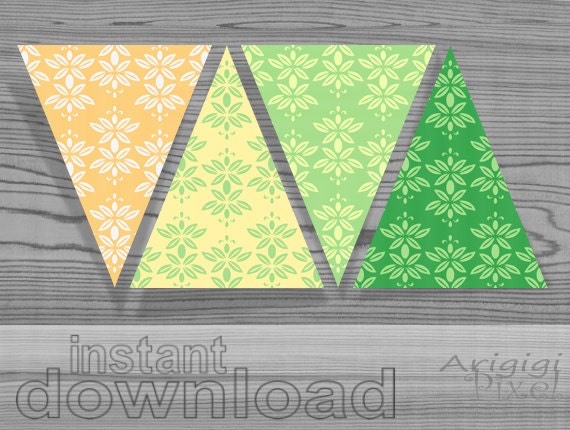 printable pennant fresh spring colors botanical damask pattern yellow green DIY spring party decoration Il_570xn