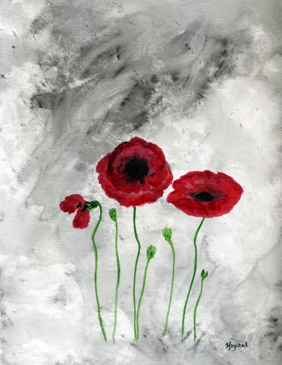 Items similar to Red Poppies Watercolor Painting Print Giclee FIne Art