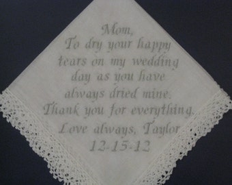 Personalized Wedding Hankie to Mom from her daughter