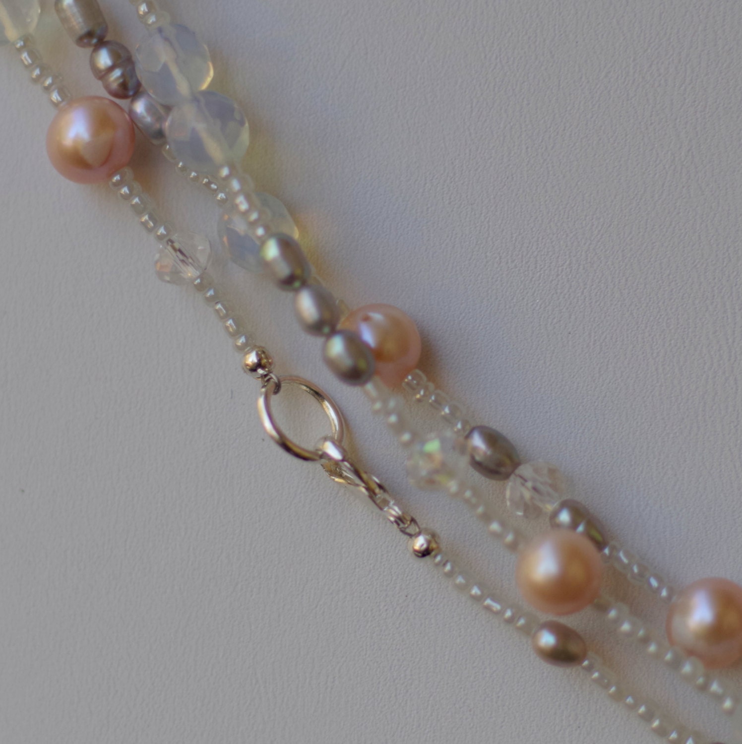 Extra Long Bridal Wrap Necklace Silver White Cream by ALFAdesigns