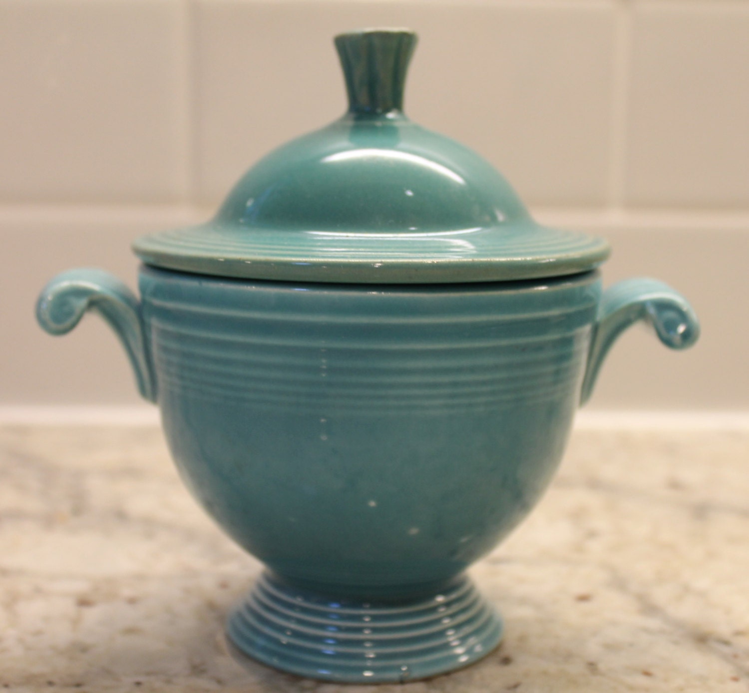 1940s 50s Turquoise Fiestaware Sugar Bowl with Lid