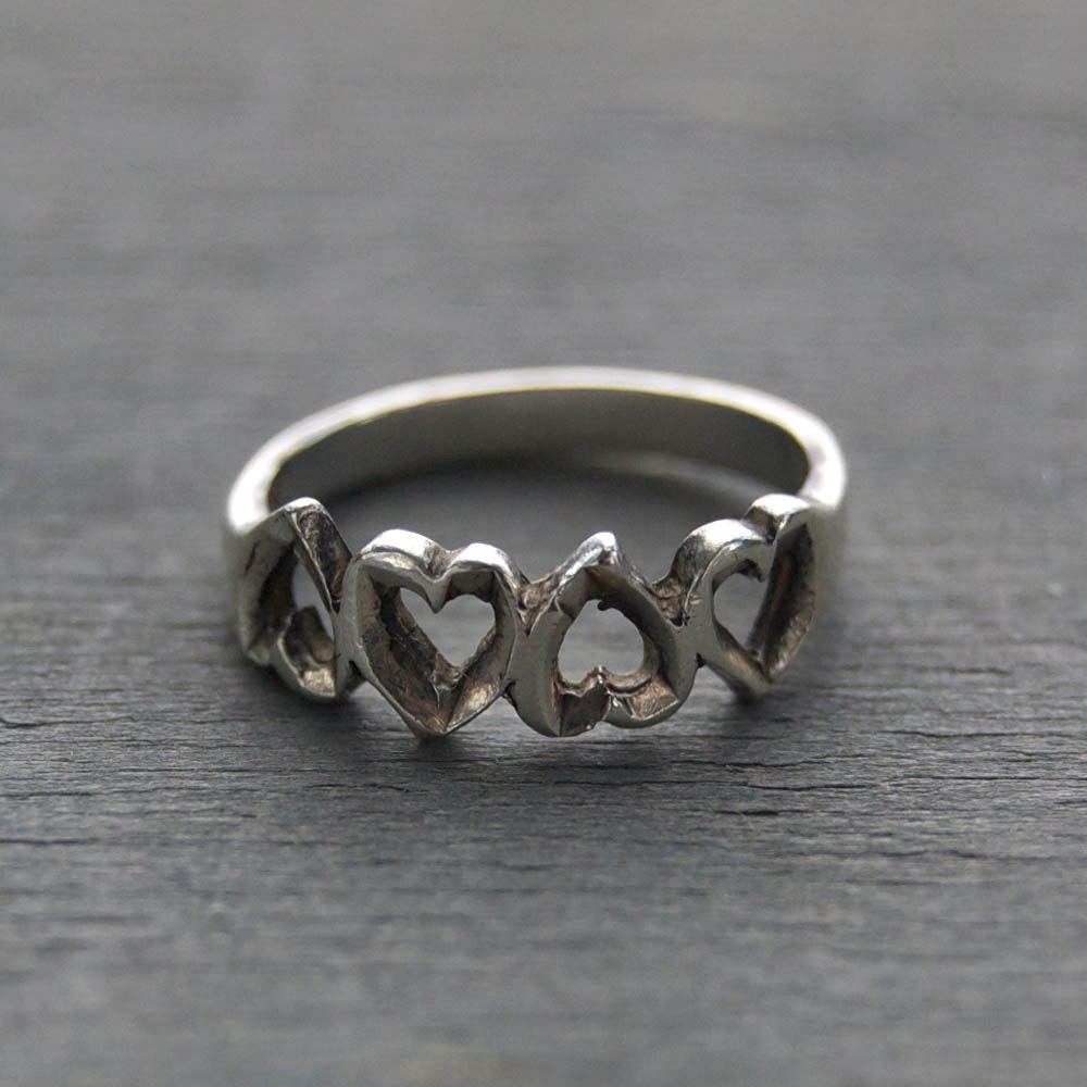 Vintage Sterling Silver Heart Ring Cutout Heart Ring