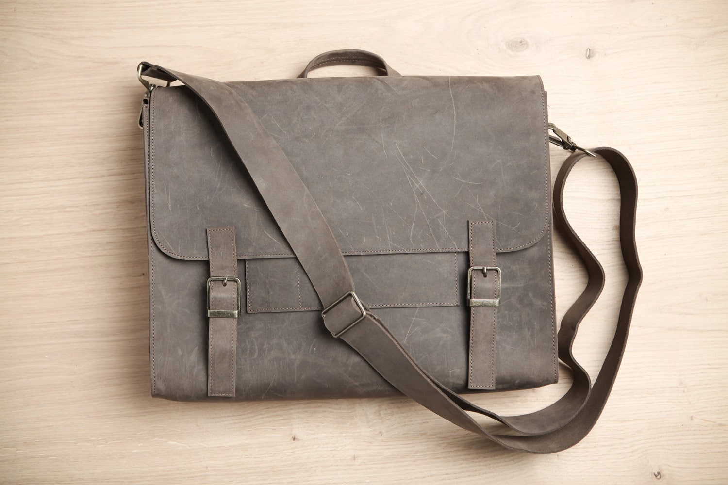 Satchel bag form men Gray leather student backpack School