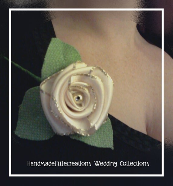 Buttonhole - Funky Modern Fabric Handmade Flower With Burlap Fabric Leaves