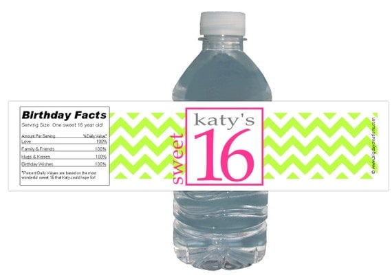 Sweet 16 party 15ct Water Bottle Labels Chevron color choice Customized graduation party Party Chevron Neon Il_570xn