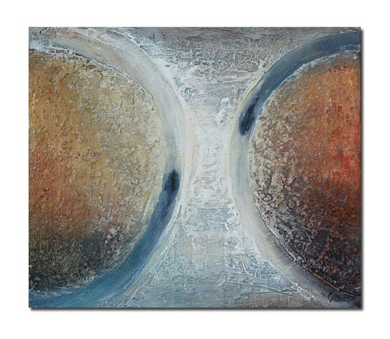 Deep Texture Original Modern Painting Acrylic on Canvas Fine Art Mixed Media Fish Orange Blue