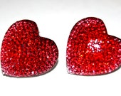 Red Heart  Stud Earrings, Red Earrings, Heart Earrings, Sparkly Love Heart Earrings