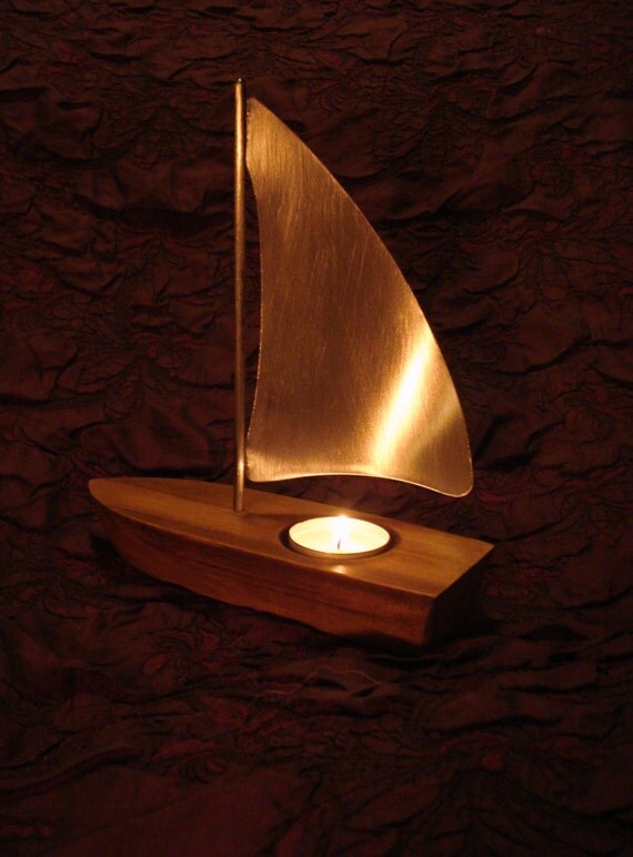 Items similar to Wooden sailing boat candle holder. on Etsy