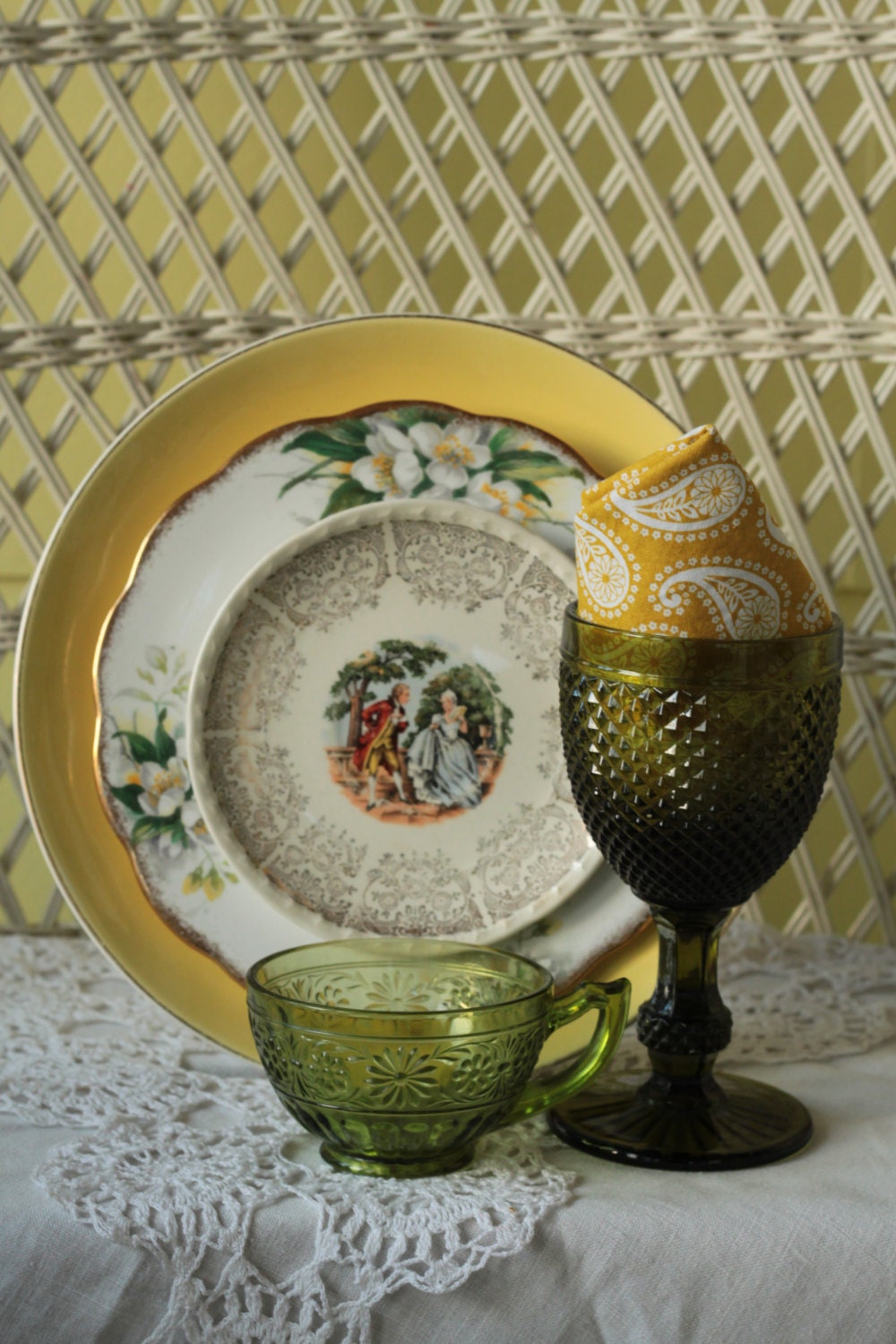 Mismatched China victorian tableware dishware Yellow