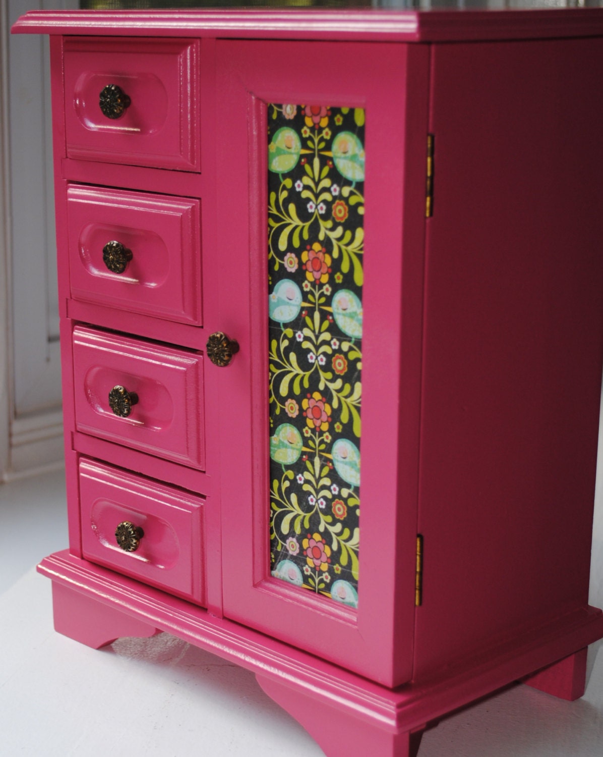 Vintage Jewelry Box Glossy Pink Finish by LavenderBlueVintage