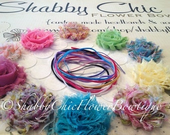 DIY Headband Kit Baby Shower Activity Station 1/8 Skinny Elastic Shabby Chic Frayed Flowers Adhesive Felt Birthday Party Favors Couture Pink