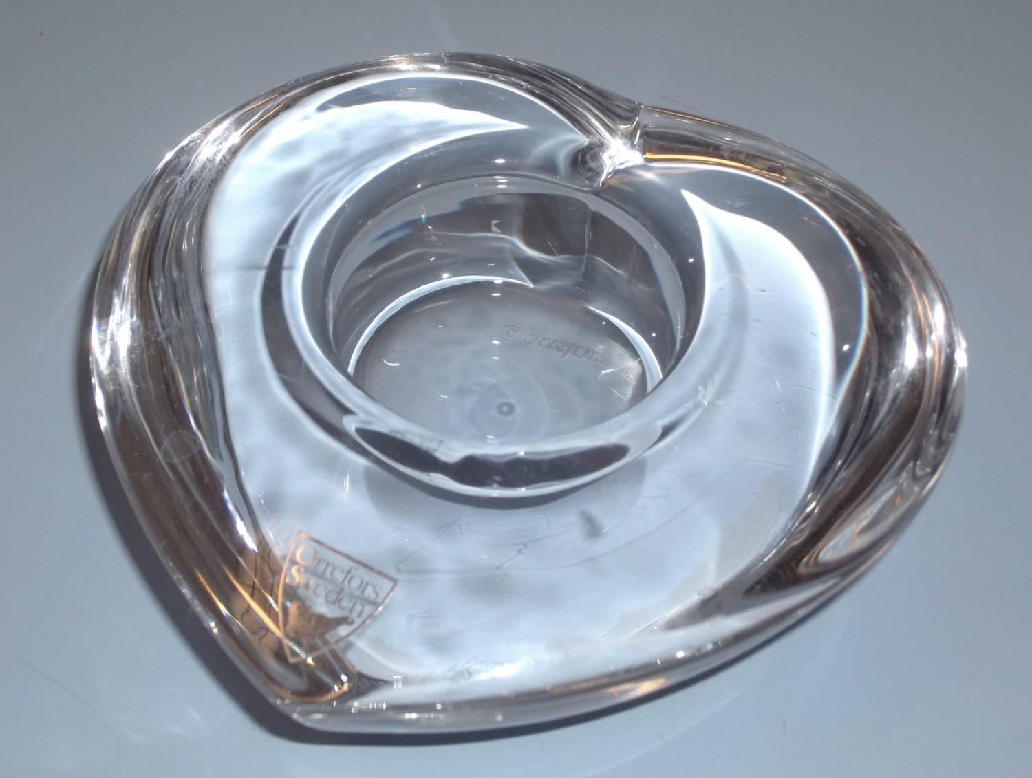 Orrefors Crystal Heart Shaped Votive Or Tealight Candle Holder