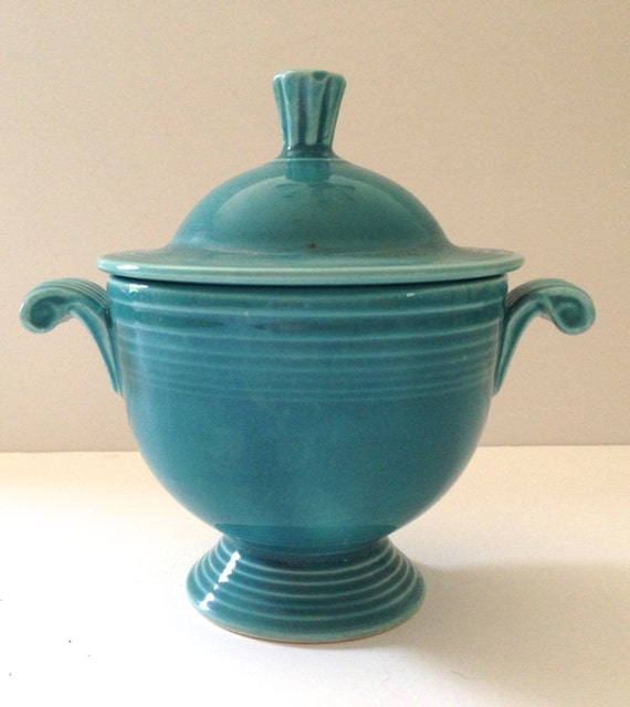 Vintage Fiesta Turquoise sugar bowl and lid