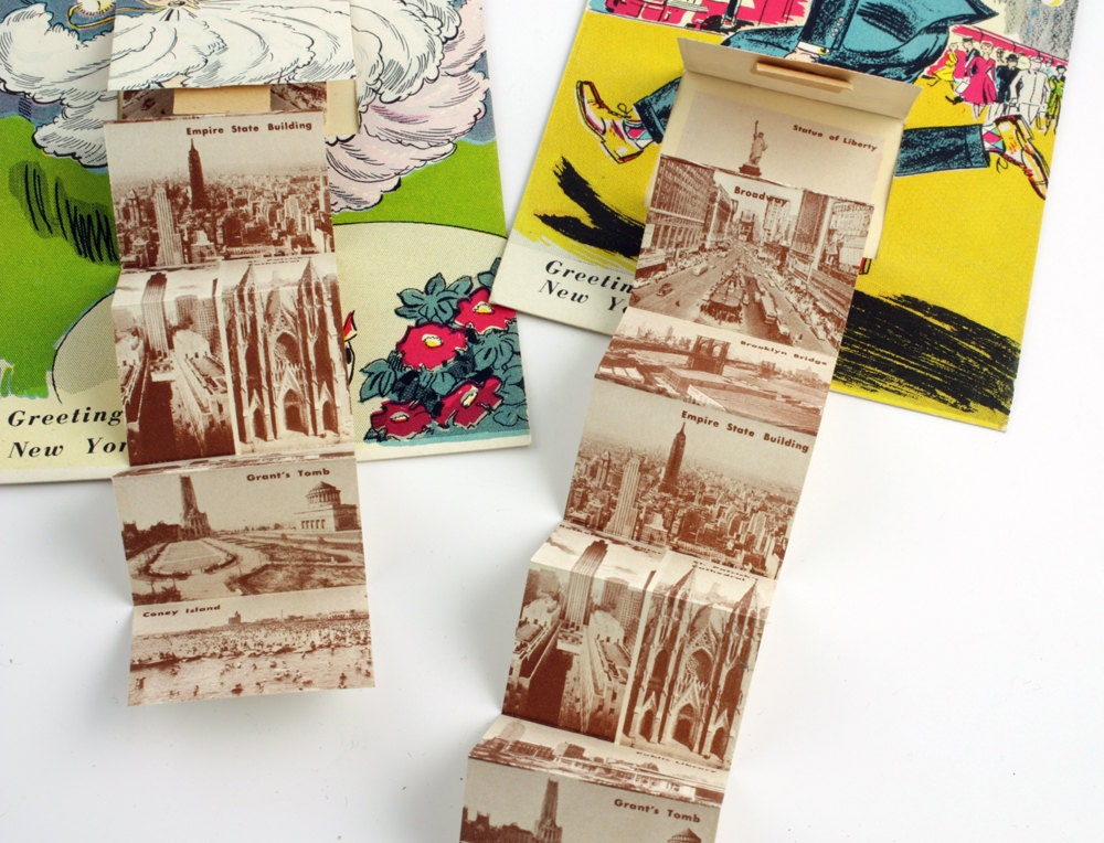 Two Vintage Fold Out Postcards Unique Paper Ephemera Unfolding