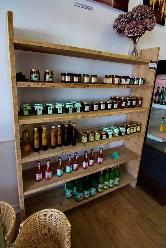 Deep shelf storage unit. Reclaimed solid wooden shelving.